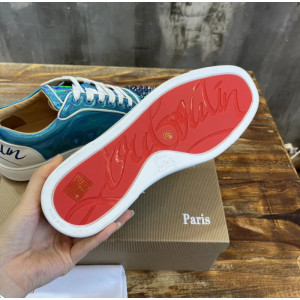 Christian Louboutin Holographic Blue Black‑Spiked Low‑Top Sneakers