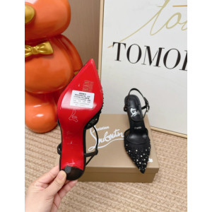 Christian Louboutin Black Mesh 80mm Apostropha Crystal‑Embellished Slingback Stiletto Heel Pumps