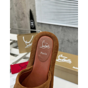 Christian Louboutin Brown Suede Flat Slide Sandal