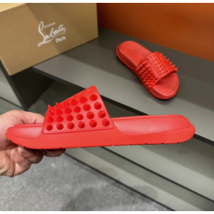 Christian Louboutin Red Rubber Spiked Flat Slide Sandals