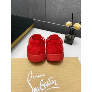 Christian Louboutin Red Suede Red Crystal‑Encrusted Low‑Top Sneakers