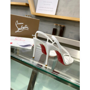 Christian Louboutin White Nappa Asymmetric Curved Strap Slingback Sandal 100mm heel
