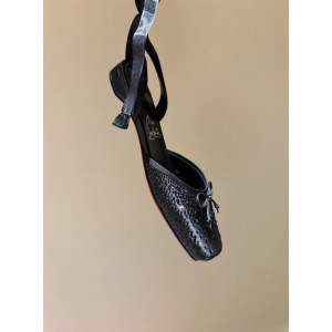 Christian Louboutin Black Crystal Embellished Satin Bow Tie‑Ankle Ballet Flats