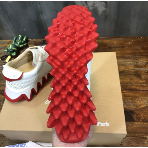 Christian Louboutin White Leather Gold‑Logo Lace‑Up Sneakers Red Shark‑Tooth Sole