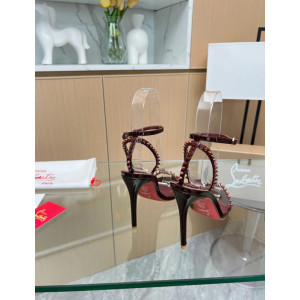 Christian Louboutin Burgundy Patent Spiked Ankle‑Strap 100mm heel Sandal