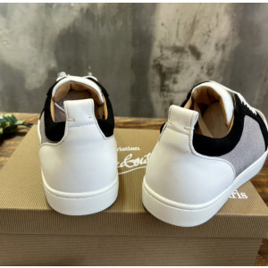 Christian Louboutin Gray Canvas Color‑Block Low‑Top Sneakers