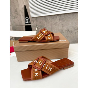 Christian Louboutin Brown Woven Flat Slide Sandals