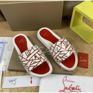 Christian Louboutin White Geometric‑Print Slide Sandals With Signature Logo