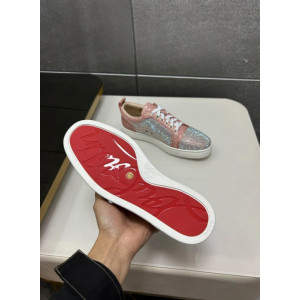 Christian Louboutin Dusty Pink Glitter Rhinestone‑Covered Low‑Top Sneakers