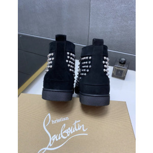 Christian Louboutin Black Suede Full Silver‑Spiked High‑Top Sneakers