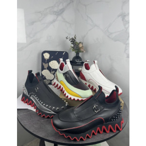 Christian Louboutin Multicolor Leather Slip‑On Spiked Sneakers Red Shark‑Tooth Sole