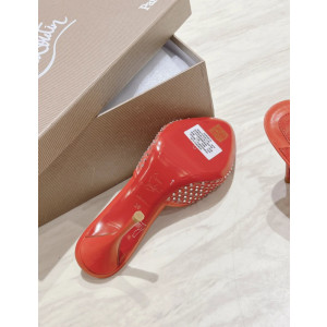 Christian Louboutin Red Mesh Crystal‑Embellished 100mm Peep‑Toe Stiletto Heel Mules