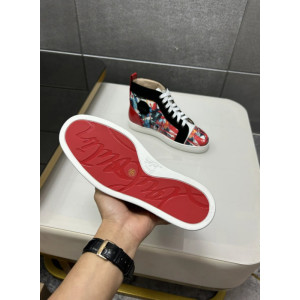 Christian Louboutin Red Graffiti Print High‑Top Sneakers