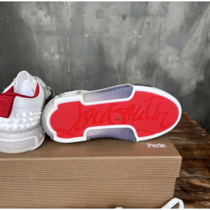 Christian Louboutin White Grey Purple Glitter Studded Low‑Top Sneakers