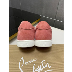 Christian Louboutin Dusty Pink Suede Spike‑Toe Low‑Top Sneakers