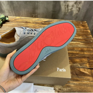 Christian Louboutin Light Grey Suede Tonal‑Spiked Low‑Top Men’s Sneakers