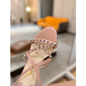 Christian Louboutin Nude Leather Studded Crisscross Slingback High Heel Sandals 100mm heel