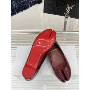 Christian Louboutin × Maison Margiela Burgundy Patent Tabi Split‑Toe Flat Shoes