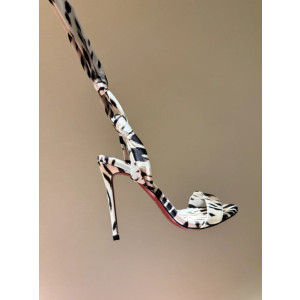 Christian Louboutin Zebra‑Print Satin 100mm Stiletto Heel Wrap‑Tie Sandals