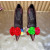 Christian Louboutin Burgundy Satin Multicolor Fabric Flower 100mm Stiletto Heel Pumps
