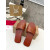 Christian Louboutin Caramel Brown Leather Stitched Logo Flat Slide Sandal