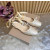 Christian Louboutin Cream Satin Crystal‑Embellished Ankle‑Tie Slingback Ballet Flats