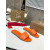 Christian Louboutin Vibrant Orange Leather Stitched Logo Wood‑trim Flat Slide