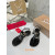 Christian Louboutin Black Croc‑embossed Leather Gold‑chain Block Heel Thong Sandal