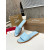 Christian Louboutin Sky‑Blue Leather Stitched Logo Wood‑trim Flat Slide