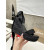 Christian Louboutin Black Fabric 120mm heel Wedge Ankle Tie Espadrille Sandal