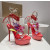 Christian Louboutin Red Patent Iridescent Crystal‑Flower 150mm Platform Ankle‑Tie Sandals