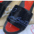 Christian Louboutin Black Slide Sandals With Blue Crystal Logo