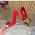 Christian Louboutin Red Satin Multicolor Fabric Flower 100mm Stiletto Heel Pumps