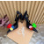 Christian Louboutin Black Satin Multicolor Fabric Flower 100mm Stiletto Heel Slingback Pumps