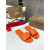 Christian Louboutin Vibrant Orange Leather Stitched Logo Wood‑trim Flat Slide