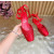 Christian Louboutin Red Satin Crystal‑Embellished Ankle‑Tie Ballet Flats