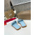 Christian Louboutin Sky‑Blue Leather Stitched Logo Wood‑trim Flat Slide