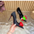 Christian Louboutin Black Satin Multicolor Fabric Flower 100mm Stiletto Heel Pumps