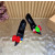 Christian Louboutin Black Satin Multicolor Fabric Flower 100mm Stiletto Heel Pumps