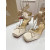 Christian Louboutin Cream Satin Ankle Wrap Bow Kitten Heel Pumps