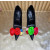 Christian Louboutin Black Satin Multicolor Fabric Flower 100mm Stiletto Heel Pumps