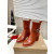 Christian Louboutin Cognac Leather 85mm Block‑Heel Chelsea Ankle Boots with CL Buckle
