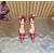 Christian Louboutin Red Satin Checkered Crystal‑Embellished 100mm Stiletto Heel Ankle‑Strap Pumps