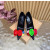 Christian Louboutin Black Satin Multicolor Fabric Flower 100mm Stiletto Heel Pumps