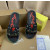 Christian Louboutin Black Heart‑Graffiti Print Slide Sandals Rainbow Crystal‑Trim Sole