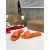 Christian Louboutin Vibrant Orange Leather Stitched Logo Wood‑trim Flat Slide