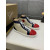 Christian Louboutin Cream Navy Red Spiked 20mm High‑Top Sneakers