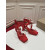 Christian Louboutin Red Satin Ankle‑Tie Bow Kitten Heel Pumps