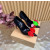 Christian Louboutin Black Satin Multicolor Fabric Flower 100mm Stiletto Heel Pumps