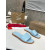 Christian Louboutin Sky‑Blue Leather Stitched Logo Wood‑trim Flat Slide
